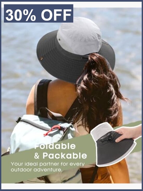 Womens Wide Brim Sun Hat UPF 80+ Foldable Bucket Hat with Ponytail Hole main image 5